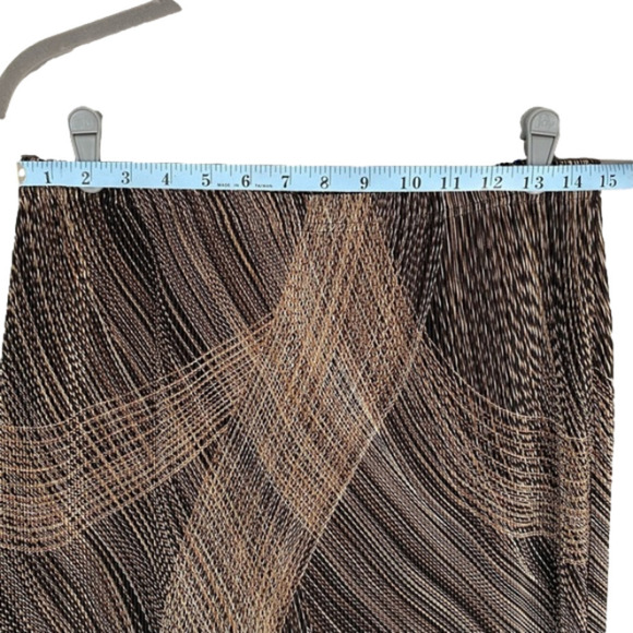 MUSE Maxi Skirt Micro Pleats Pull On Geometric Brown Black Tan Women Size 12 - Picture 8 of 11